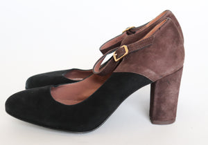 Mary Jane Shoes Block Heel Black Brown Suede GUJA UK 4