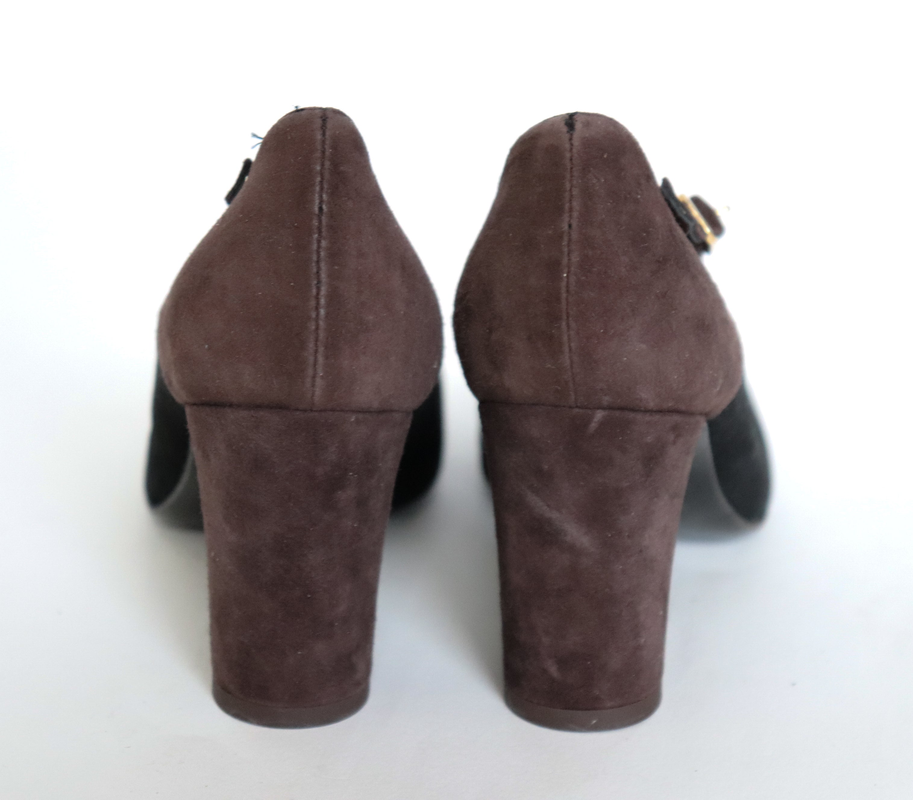 Mary-Jane Shoes - Block Heel - Black / Brown Suede - GUJA - UK 4 / 37