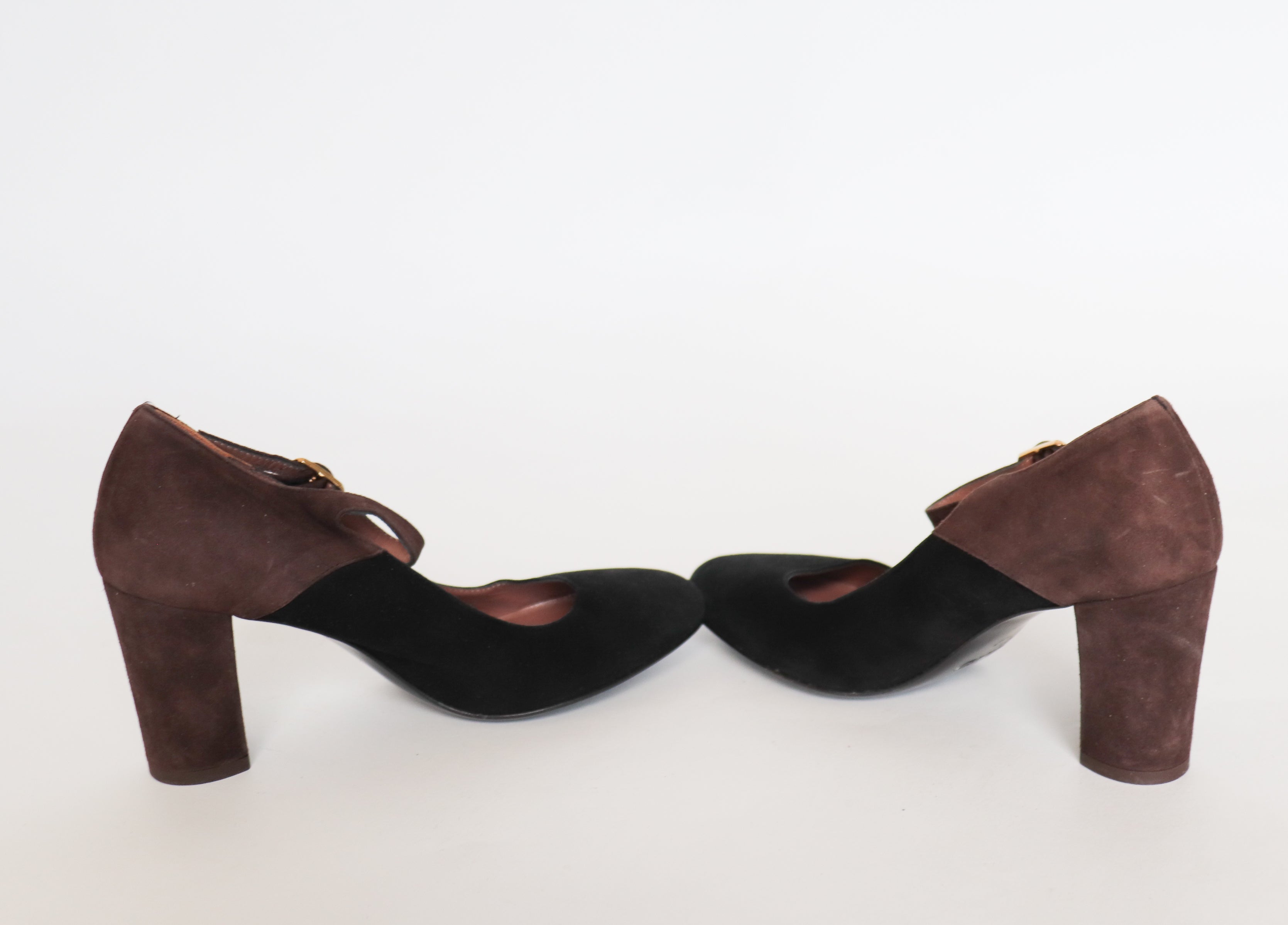 Mary-Jane Shoes - Block Heel - Black / Brown Suede - GUJA - UK 4 / 37