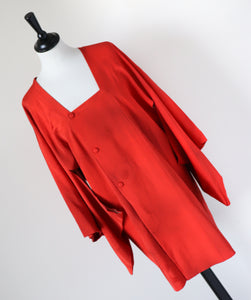 Red 100% Silk Japanese Haori Kimono - Double Breasted - Fit  L  - UK 14