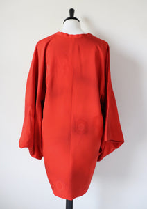Red 100% Silk Japanese Haori Kimono - Double Breasted - Fit  L  - UK 14