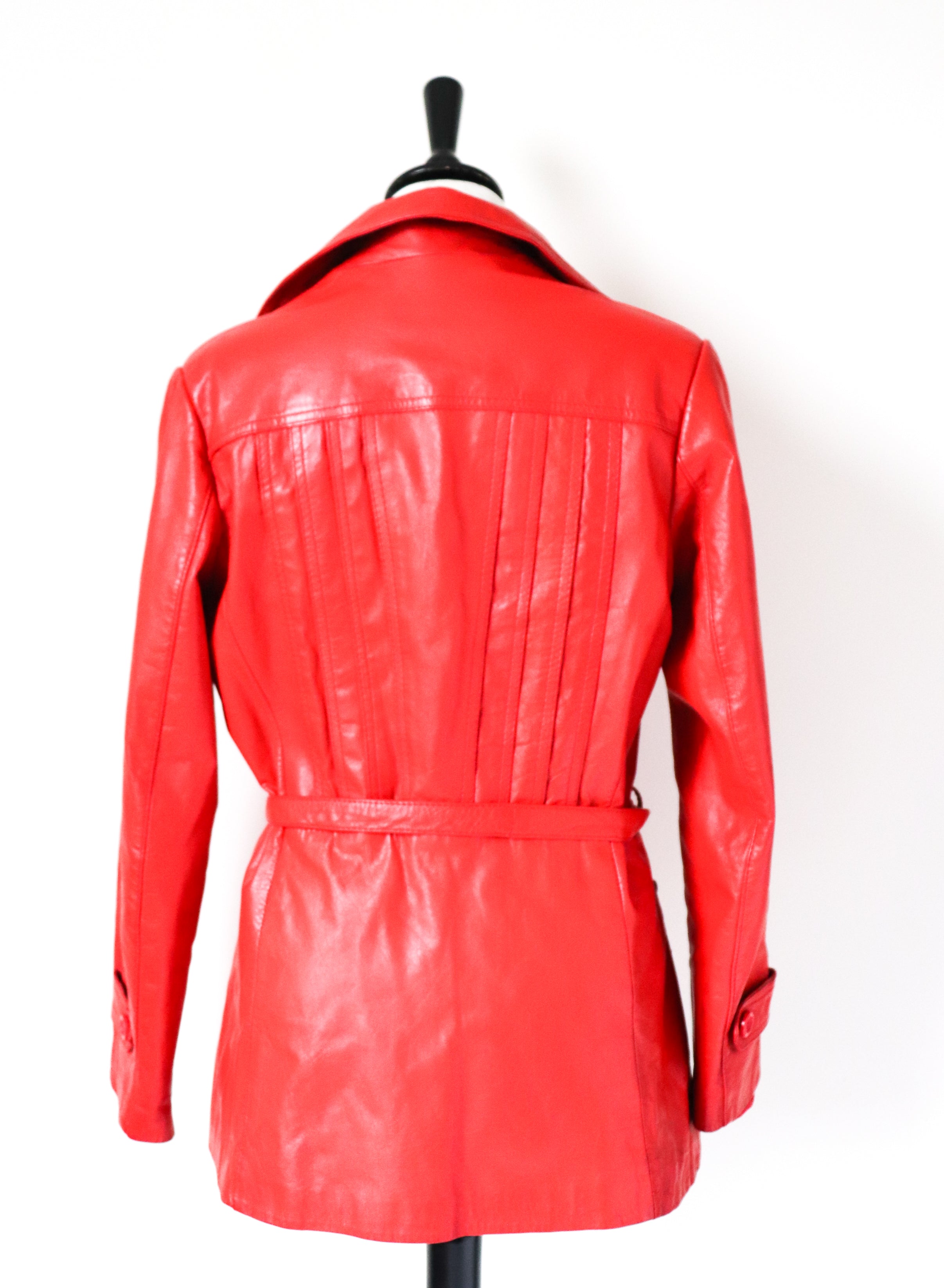 Red Leather 1970s Belted Jacket - Vintage - Fit S / UK 10