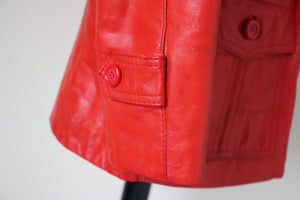 Red Leather 1970s Belted Jacket - Vintage - Fit S / UK 10