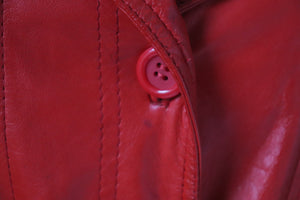 Red Leather 1970s Belted Jacket - Vintage - Fit S / UK 10