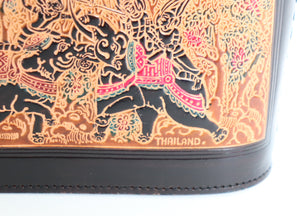 Small Top Handle Bag -  Thai Art - Tooled Leather - Tan Brown