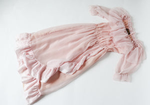 Vintage 1970s Ruffle Dress - Papillon Pink Polyester Chiffon - Fit M / UK 12