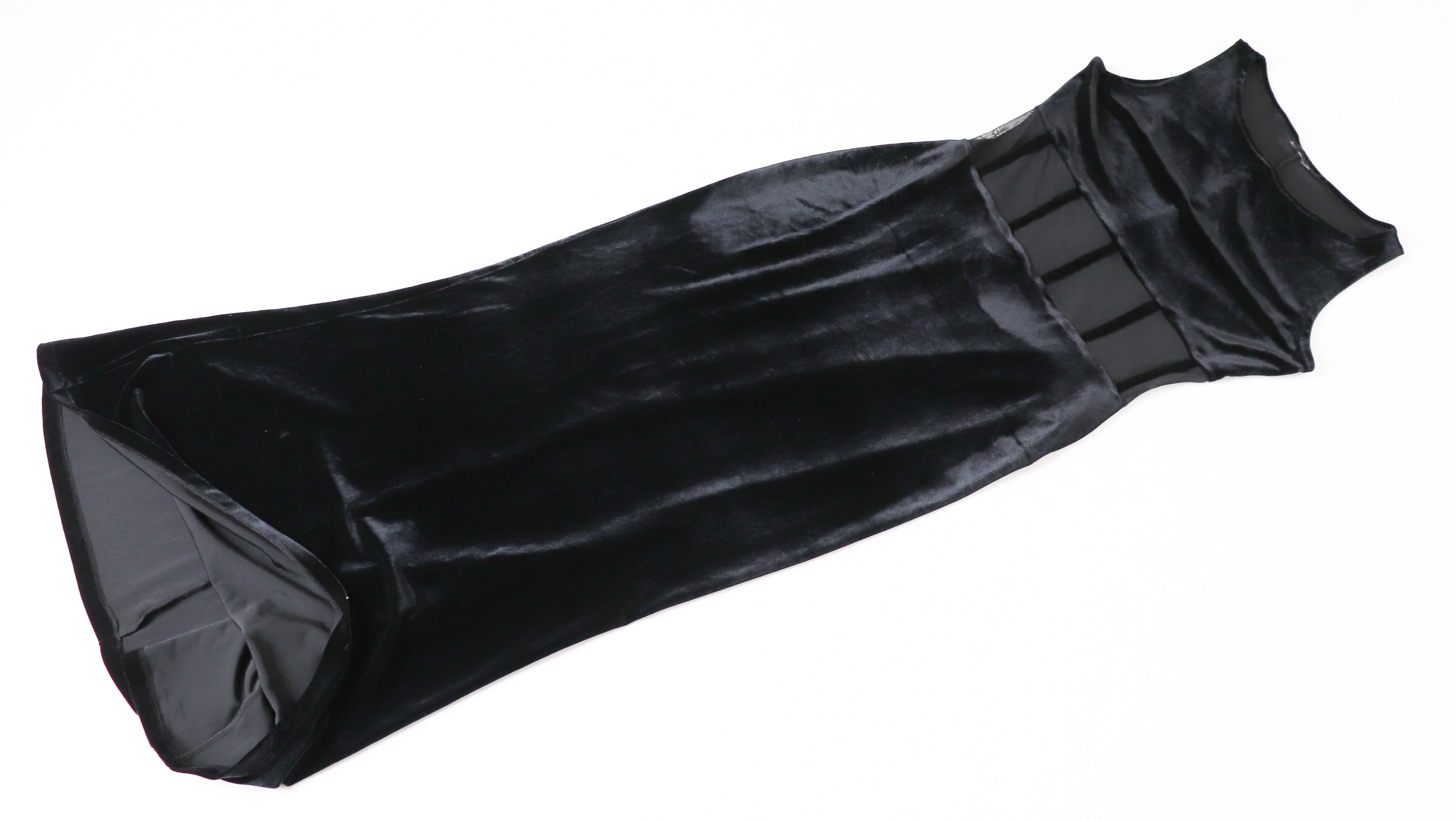 Black / Mesh Velvet Bias Cut Long  Dress - Evening - Vintage 1990 - S / UK 10