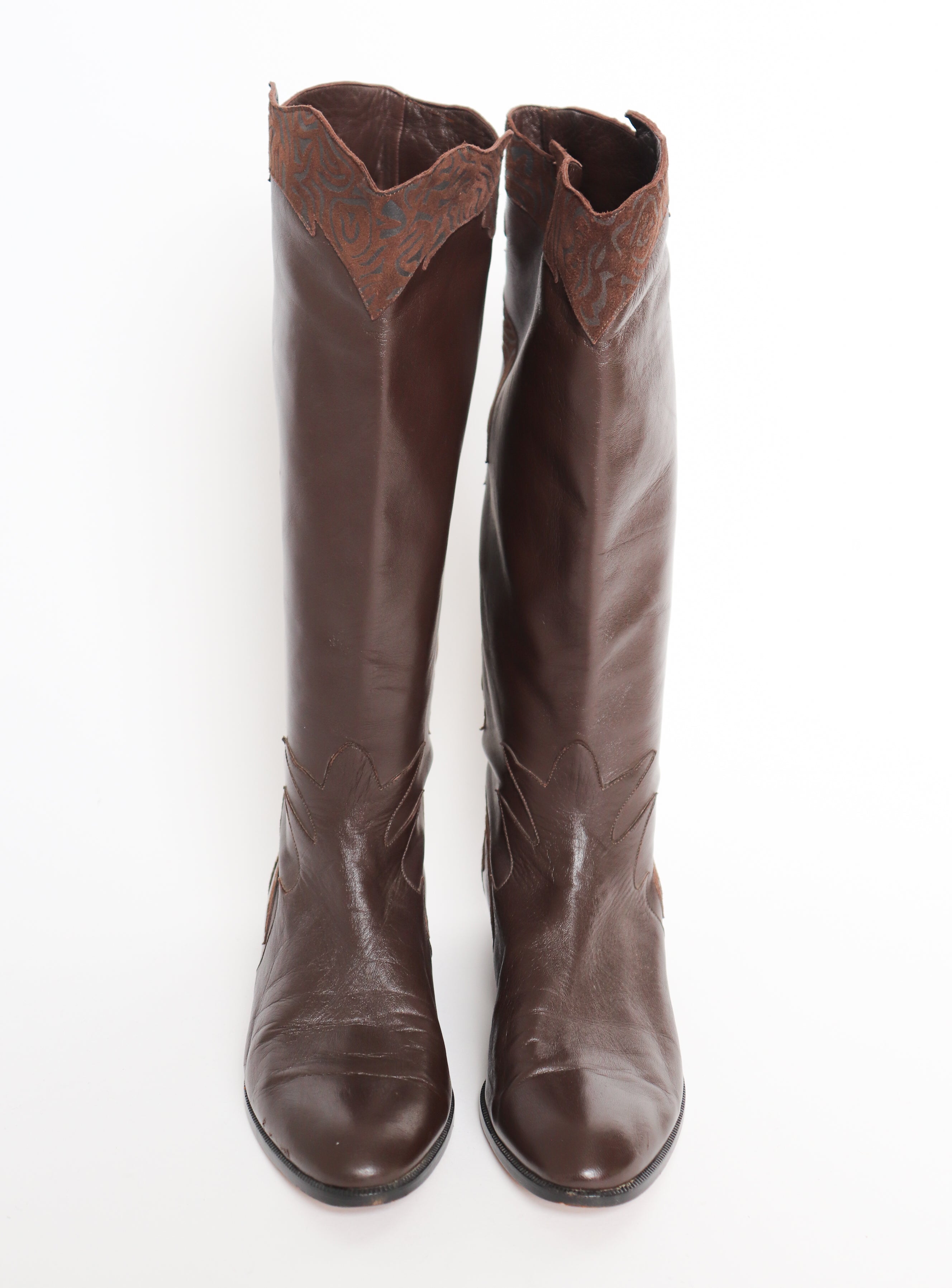Sidonie Larizzi - Brown Leather Flat Boots - Long Boots - Fit UK 5.5 / 6 Narrow