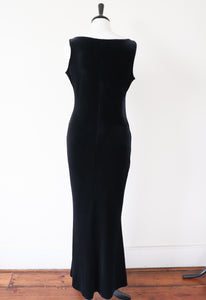 Black / Mesh Velvet Bias Cut Long  Dress - Evening - Vintage 1990 - S / UK 10