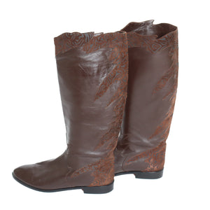 Sidonie Larizzi - Brown Leather Flat Boots - Long Boots - Fit UK 5.5 / 6 Narrow