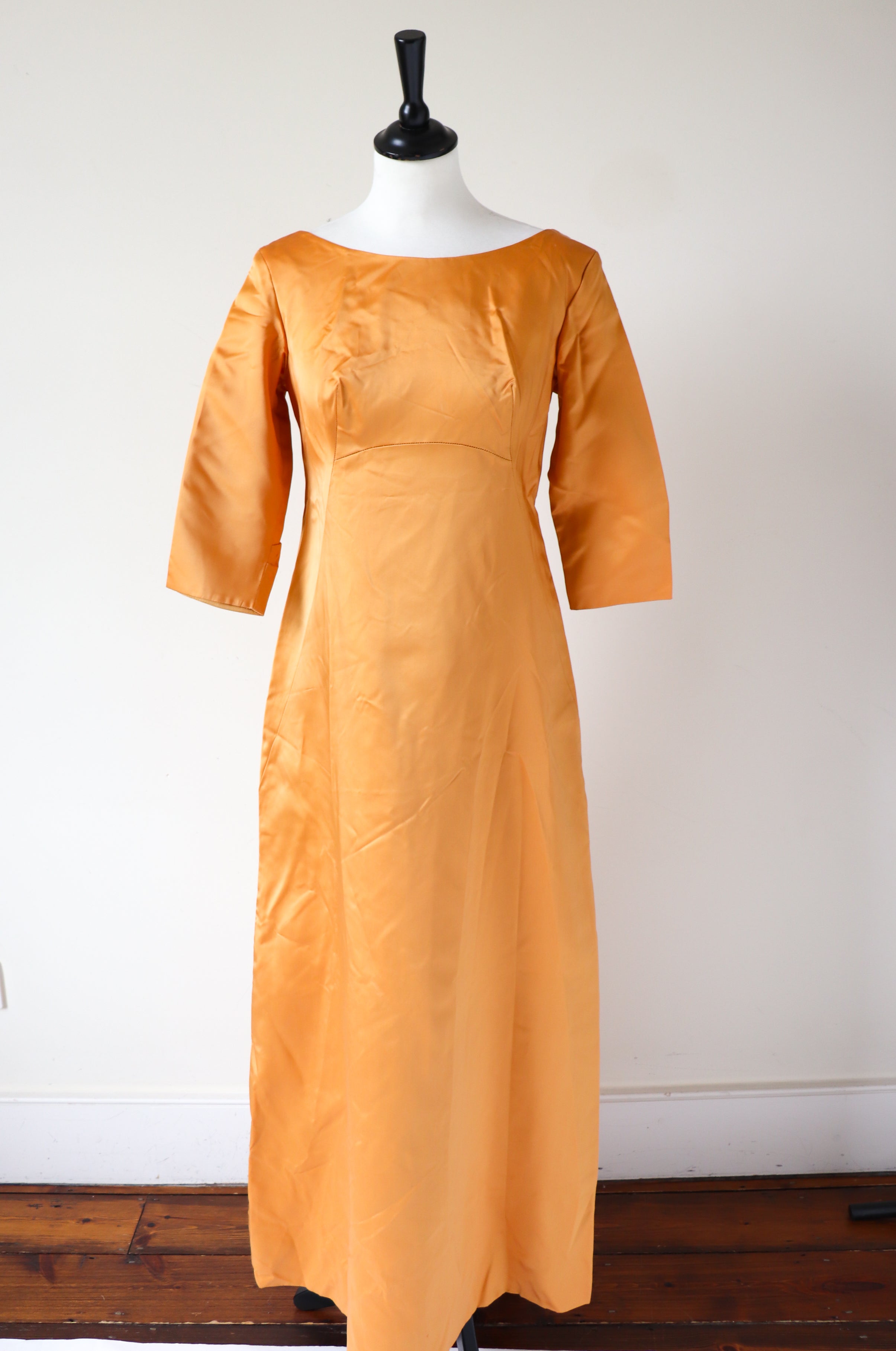 Vintage 1960s Evening Dress - Gold Satin Ball Gown - Fit  S / UK 10