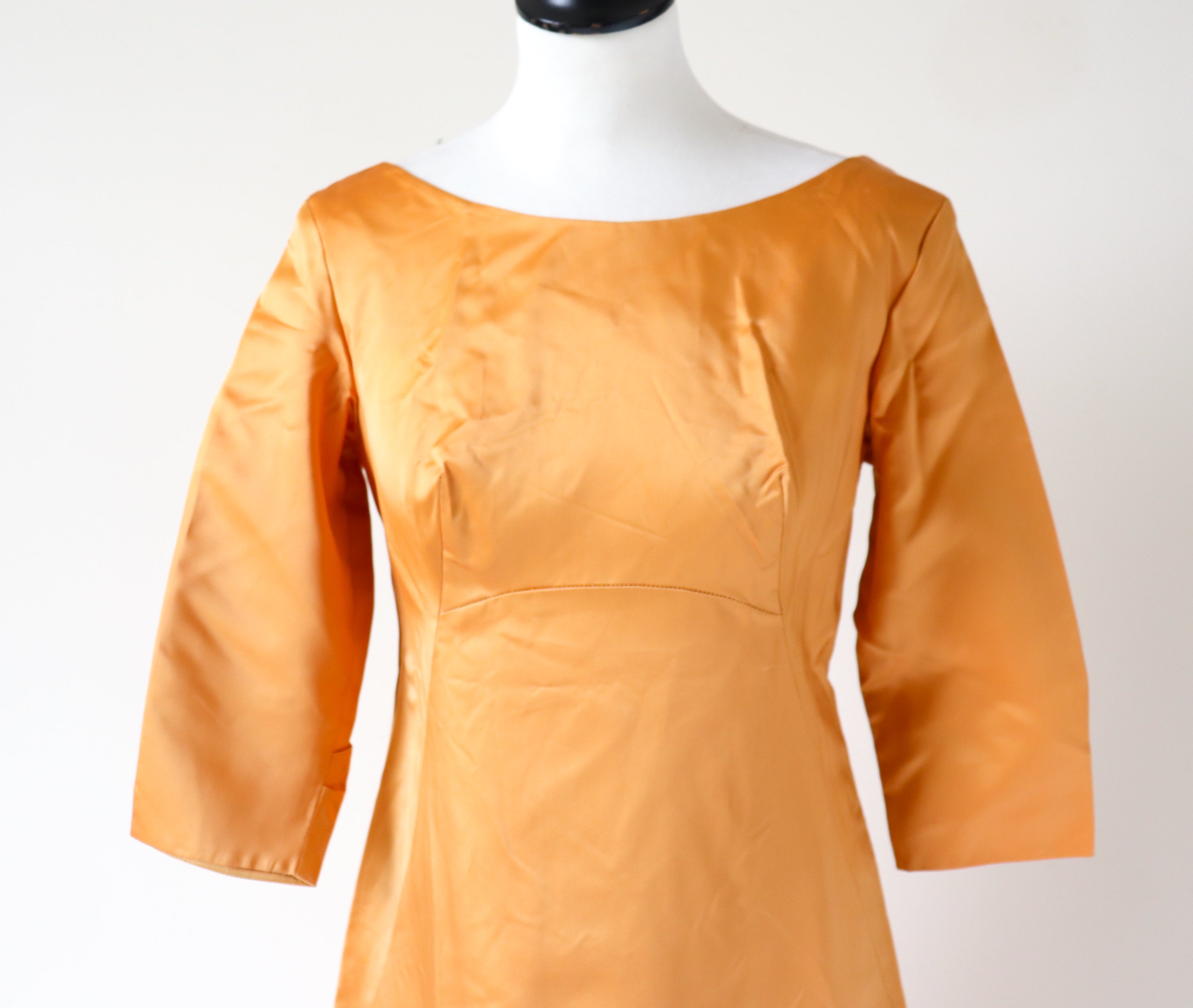 Vintage 1960s Evening Dress - Gold Satin Ball Gown - Fit  S / UK 10