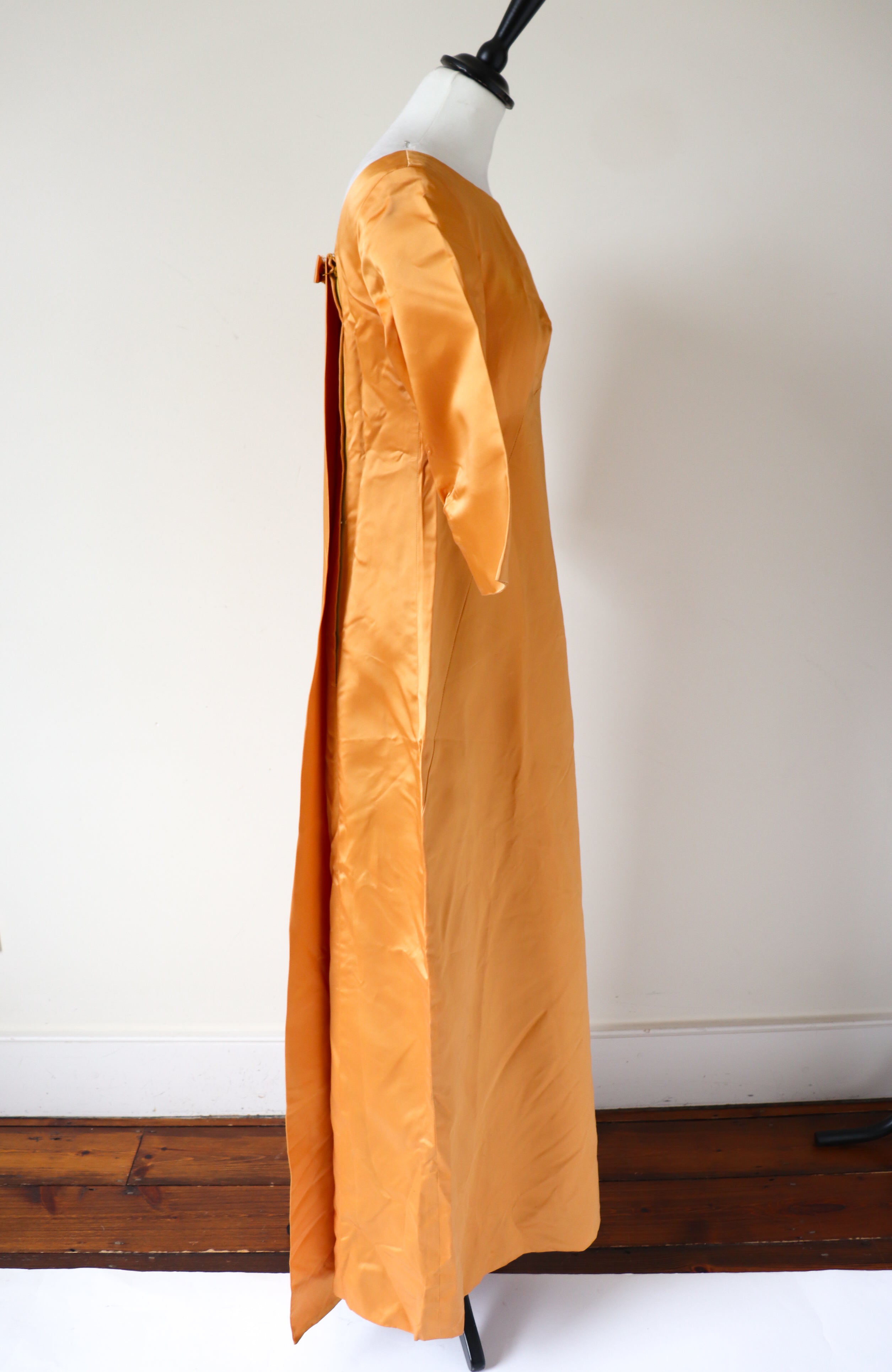 Vintage 1960s Evening Dress - Gold Satin Ball Gown - Fit  S / UK 10