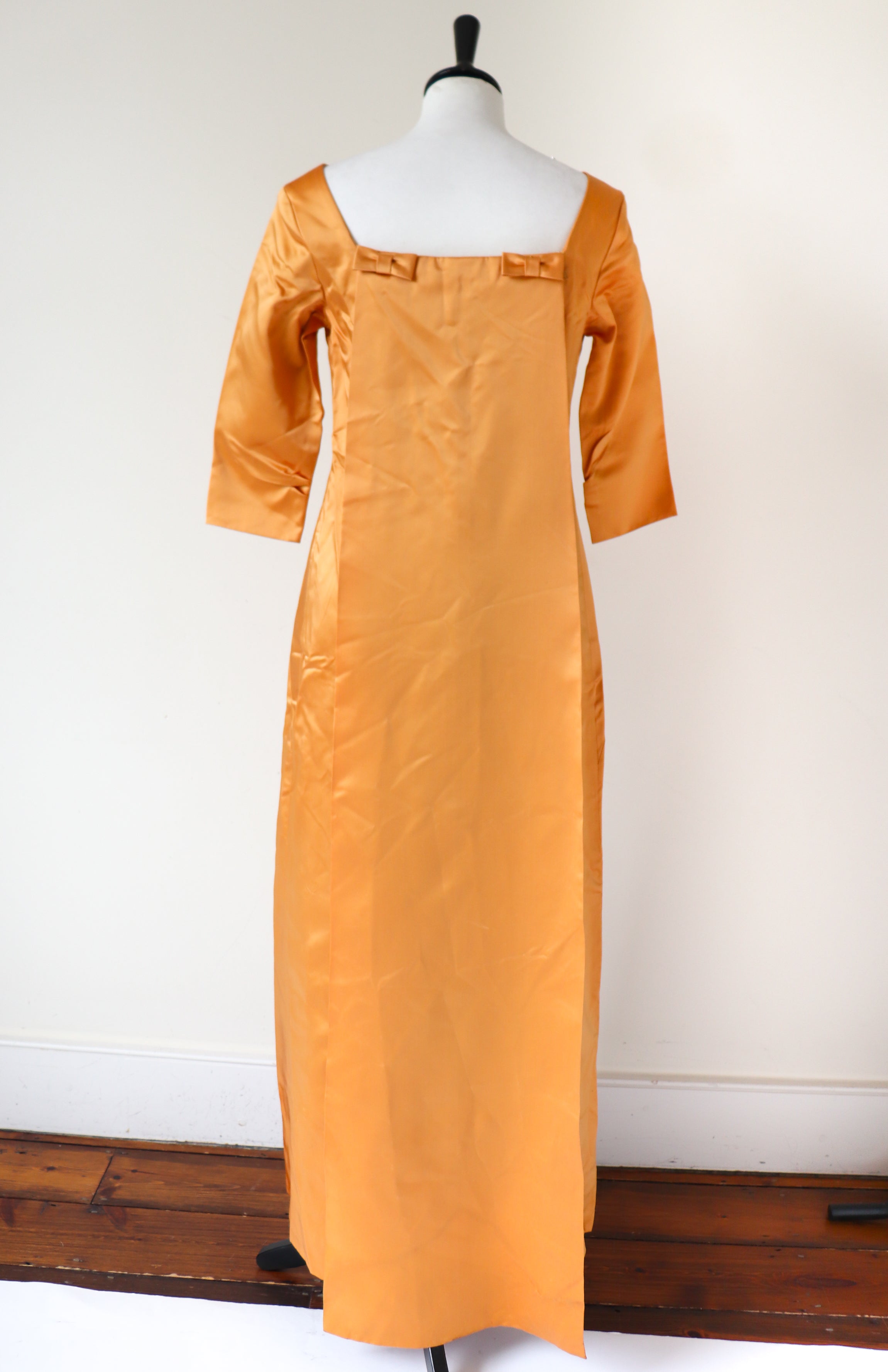 Vintage 1960s Evening Dress - Gold Satin Ball Gown - Fit  S / UK 10