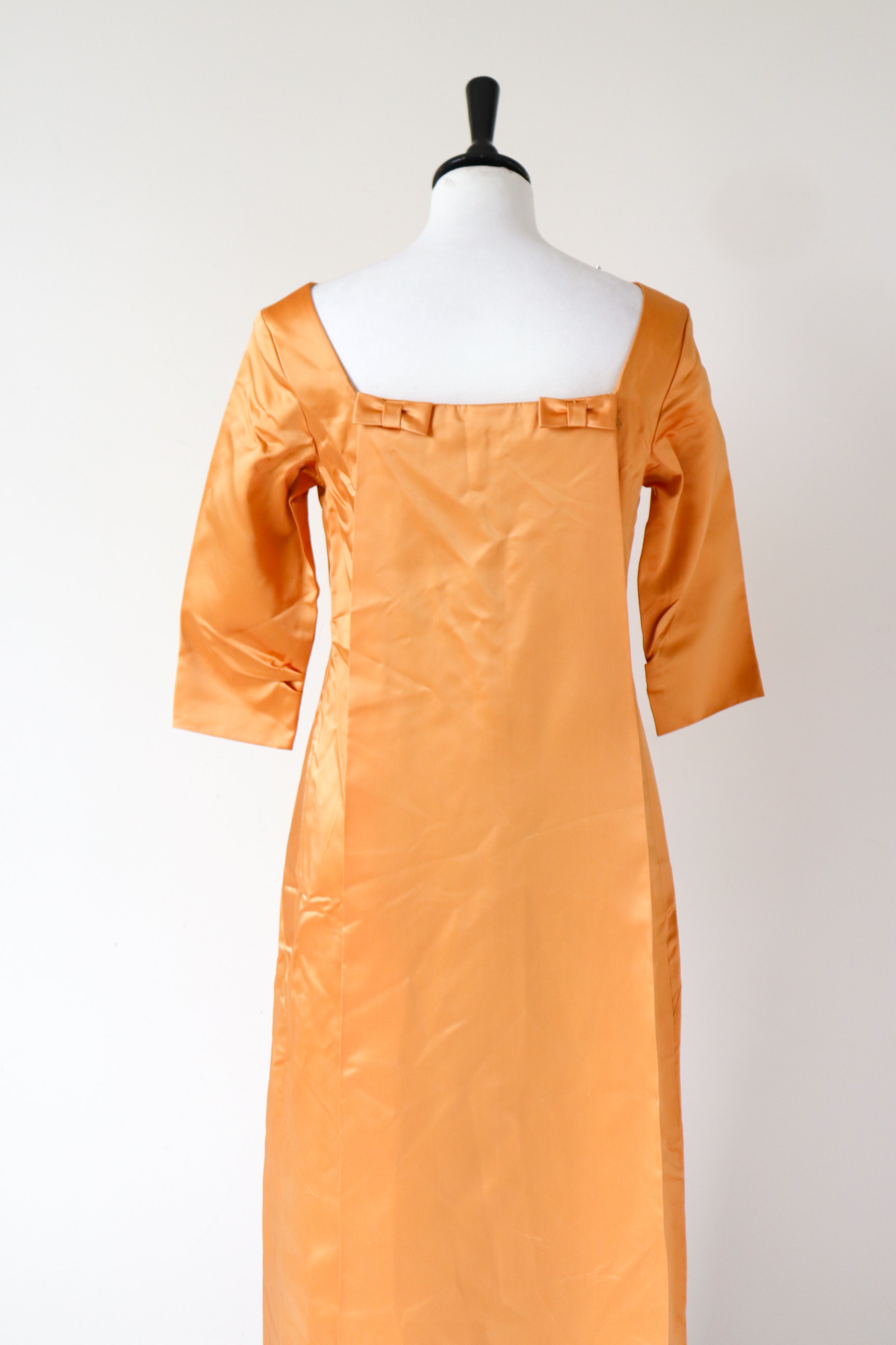 Vintage 1960s Evening Dress - Gold Satin Ball Gown - Fit  S / UK 10