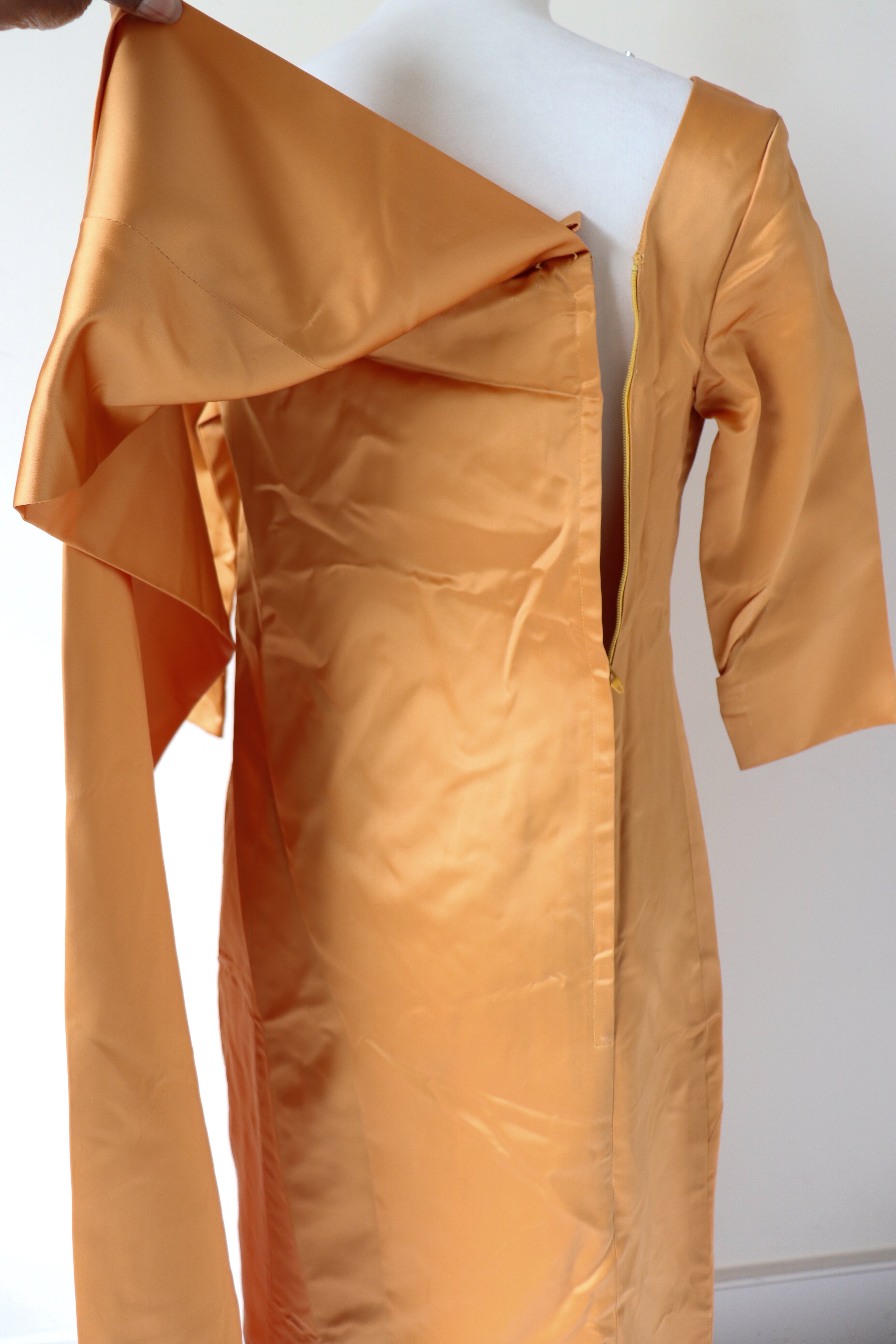 Vintage 1960s Evening Dress - Gold Satin Ball Gown - Fit  S / UK 10