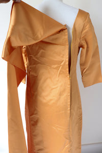 Vintage 1960s Evening Dress - Gold Satin Ball Gown - Fit  S / UK 10
