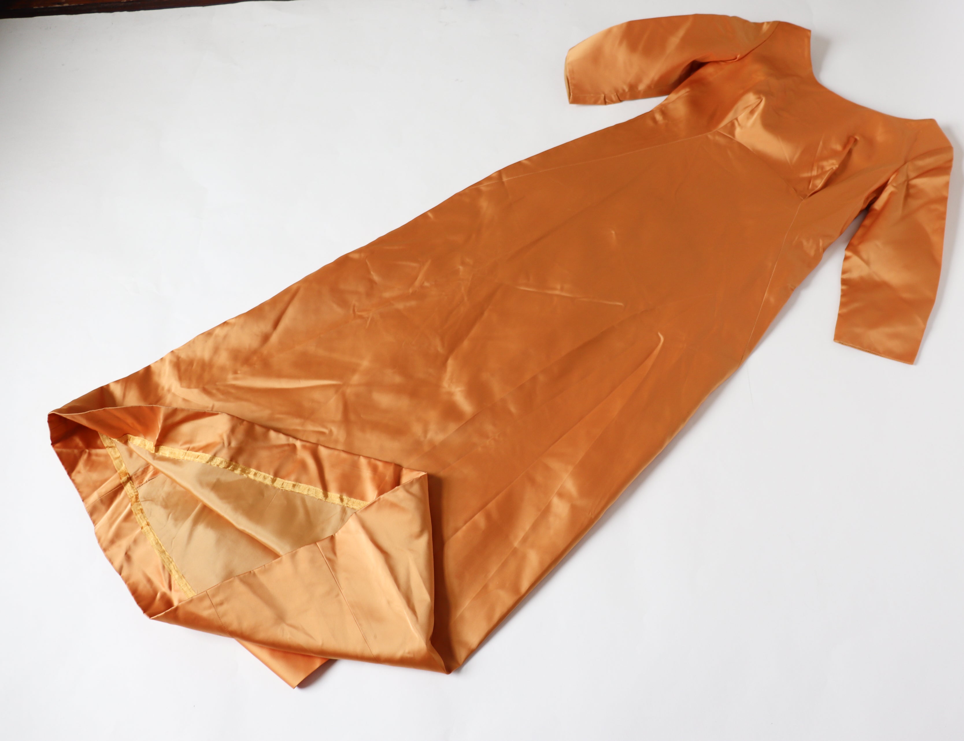 Vintage 1960s Evening Dress - Gold Satin Ball Gown - Fit  S / UK 10