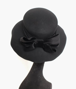 Black Wide Brim Hat  - 1990s -  Vintage Made in UK Accessorize - Large