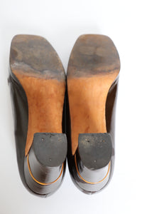 1970s Vintage Platform Block Heel  Loafers - Patent Brown Leather - Fit 39.5