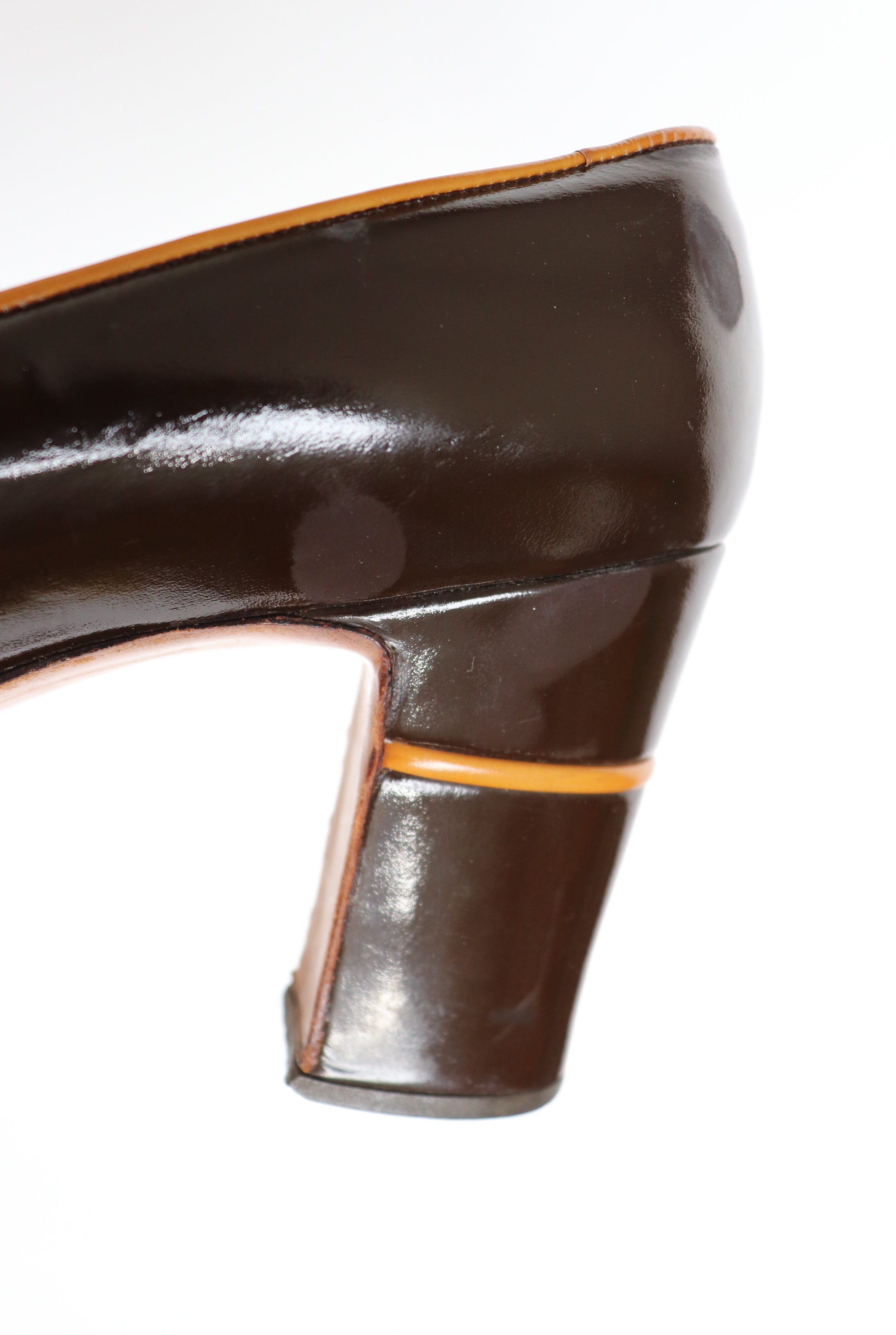 1970s Vintage Platform Block Heel  Loafers - Patent Brown Leather - Fit 39.5