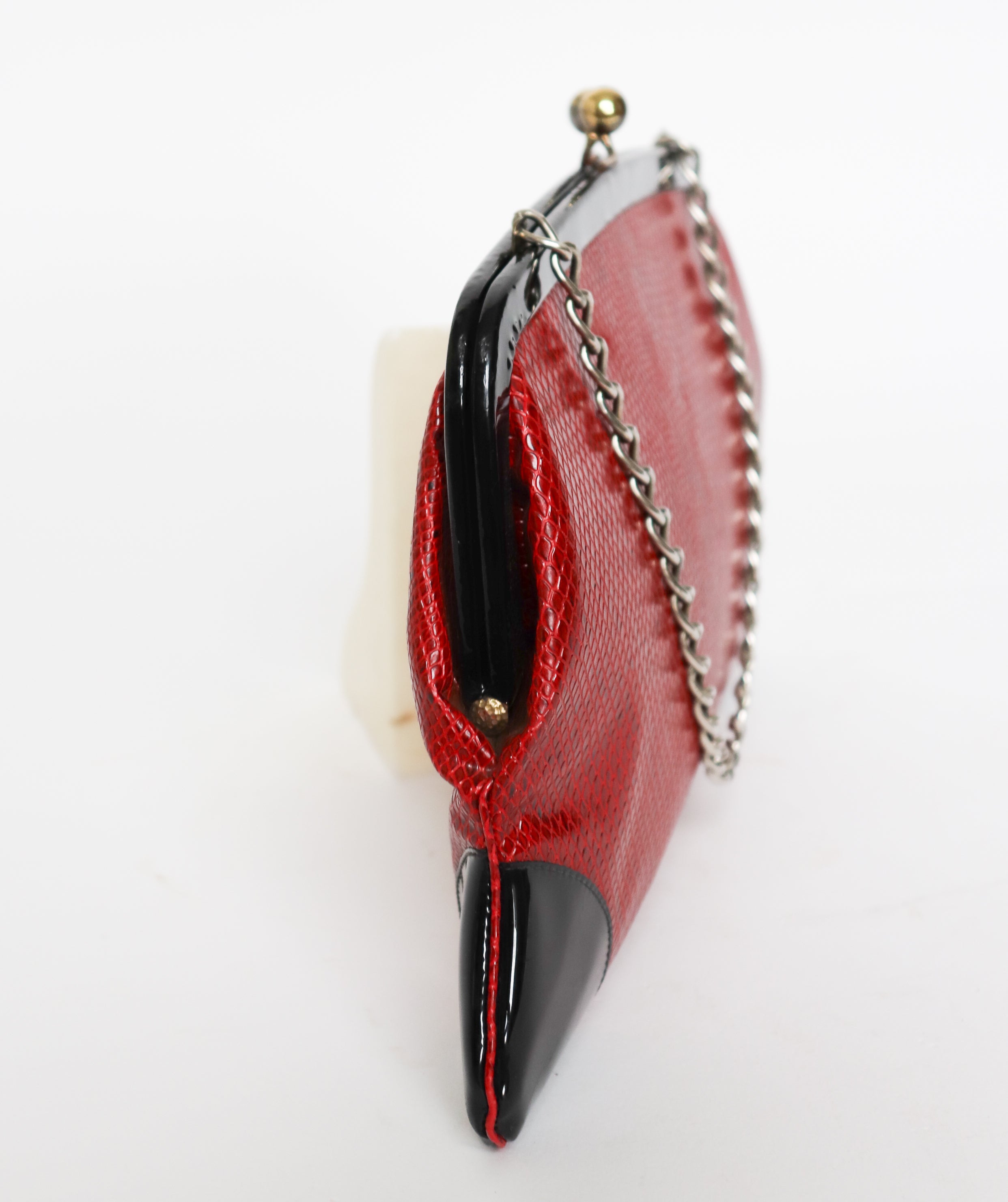Ingber Vintage 1960s Red Purse Bag / Clutch - Vinyl  Snakeskin Texture - Medium