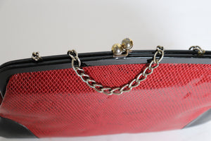 Ingber Vintage 1960s Red Purse Bag / Clutch - Vinyl  Snakeskin Texture - Medium