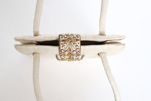 Vintage Beaded Top Handle Bag -  Ivory Cream Indian Silk - Small