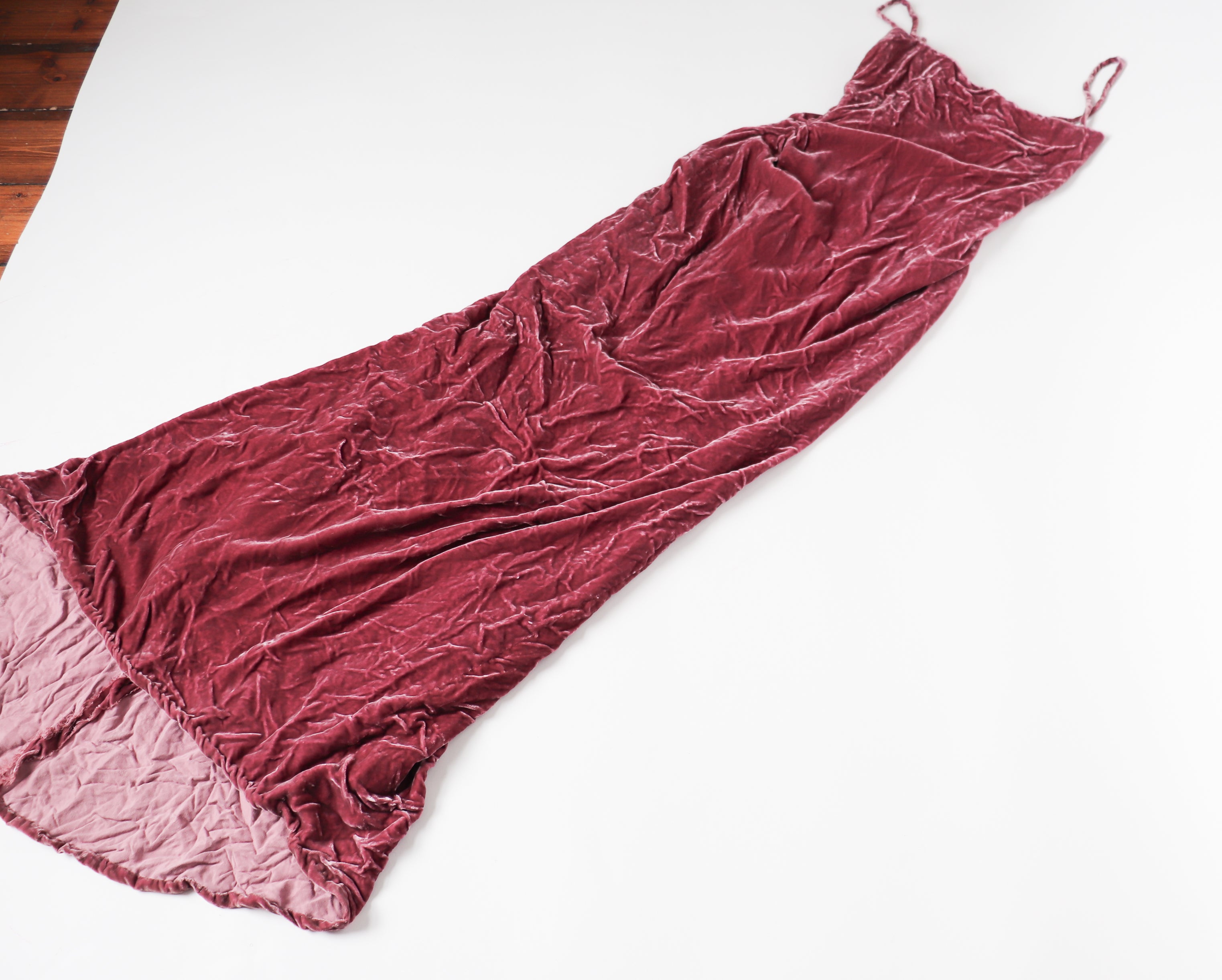 Vintage 1930s Style Evening Dress - Bias Cut Pink Crushed Velvet - XXS / UK 6