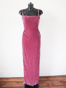 Vintage 1930s Style Evening Dress - Bias Cut Pink Crushed Velvet - XXS / UK 6