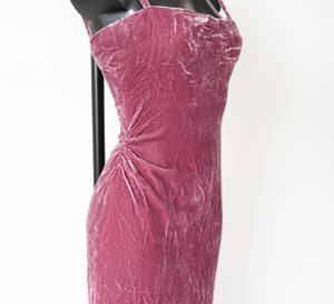 Vintage 1930s Style Evening Dress - Bias Cut Pink Crushed Velvet - XXS / UK 6