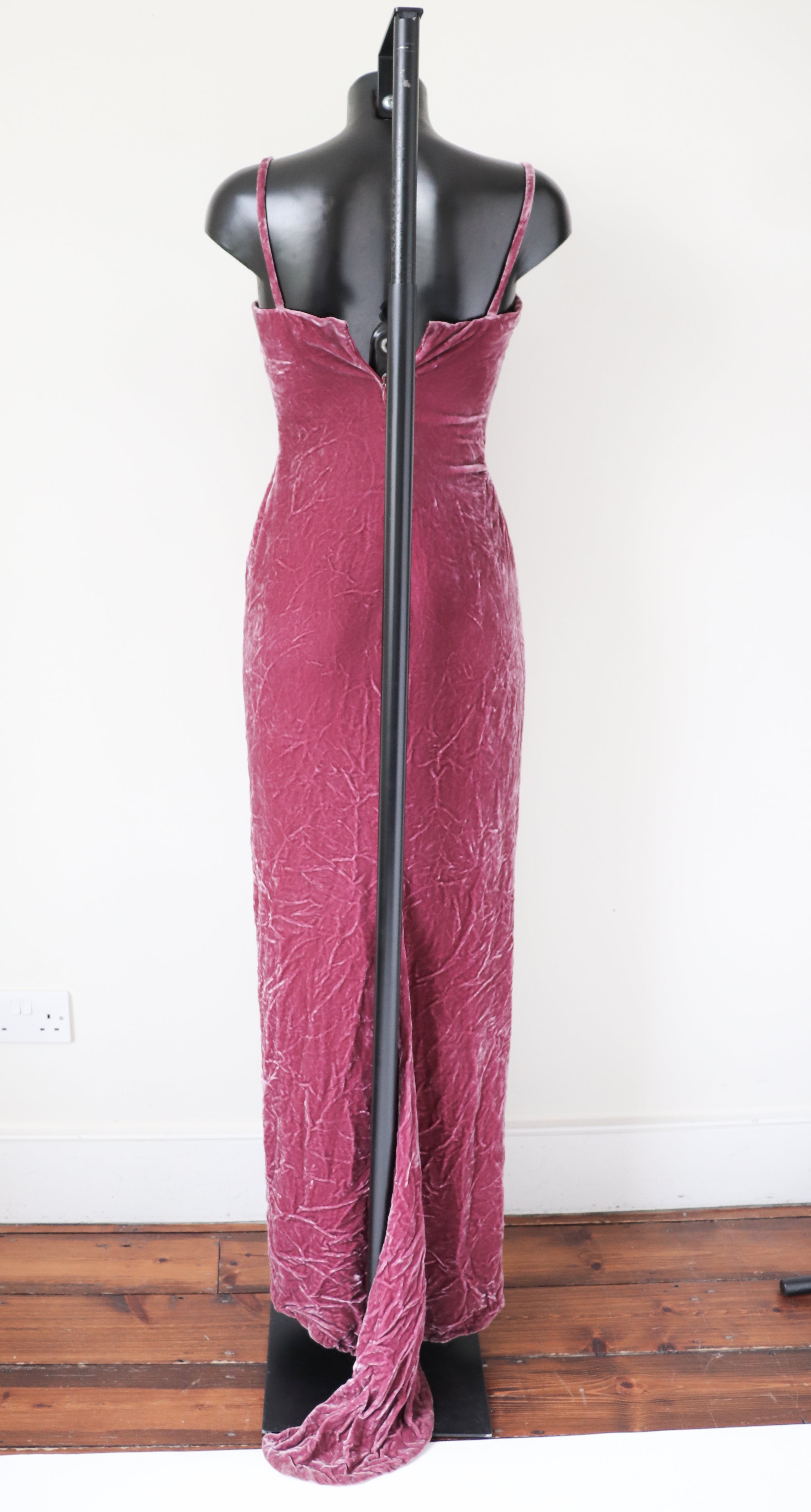Vintage 1930s Style Evening Dress - Bias Cut Pink Crushed Velvet - XXS / UK 6