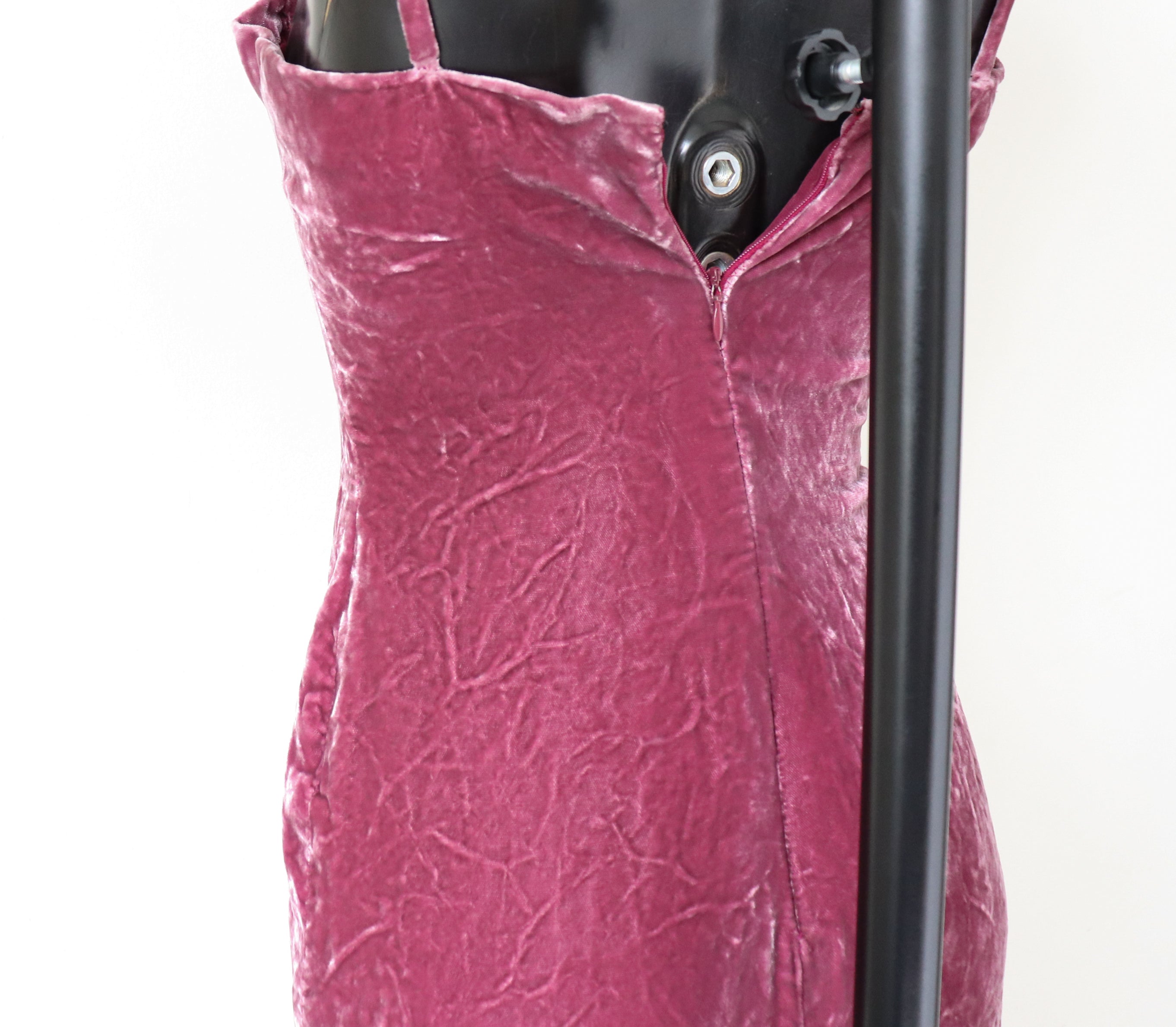 Vintage 1930s Style Evening Dress - Bias Cut Pink Crushed Velvet - XXS / UK 6