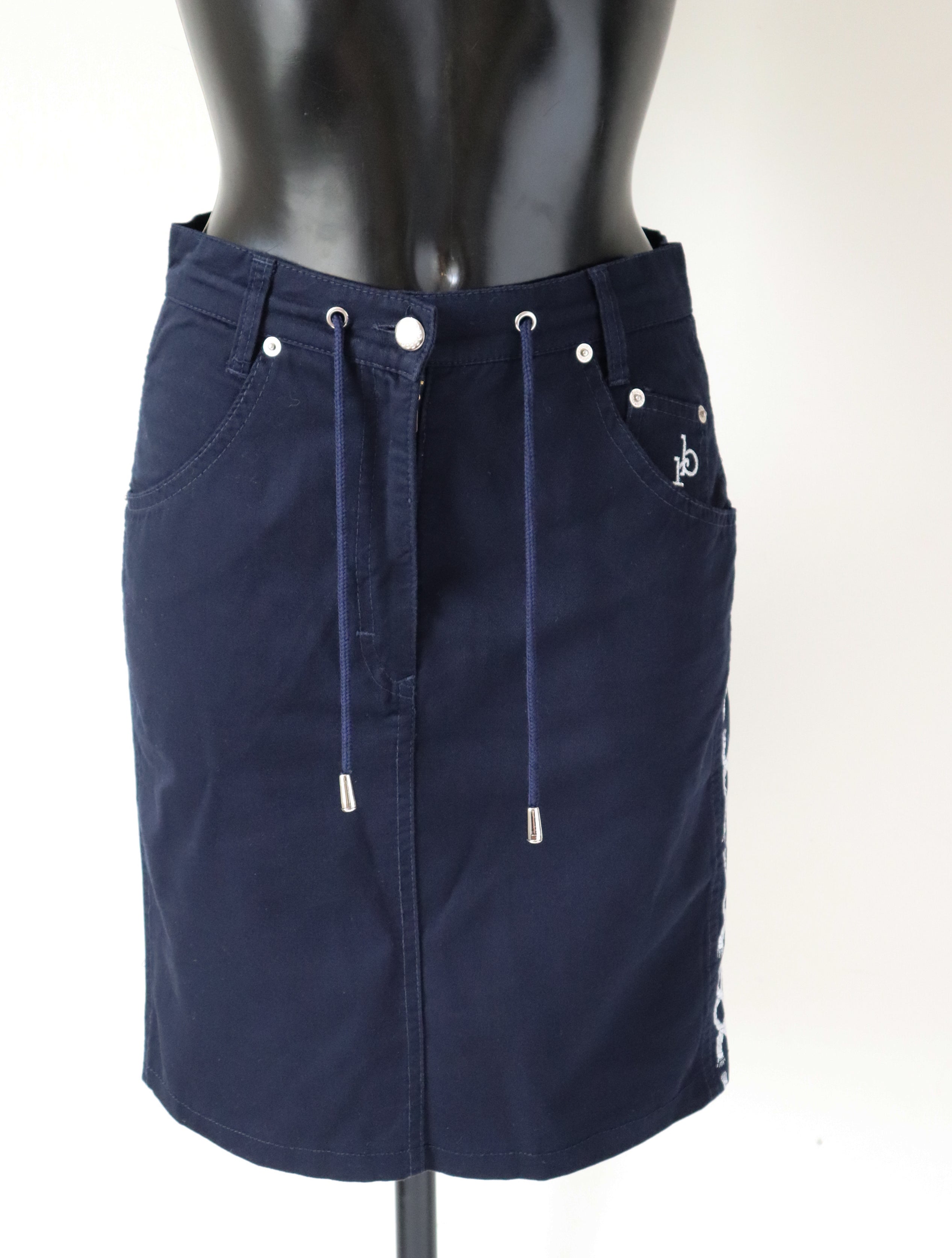 Roccobarocco Canvas Mini Skirt - Blue - 1990s Vintage Cruise - Fit XS / UK 8