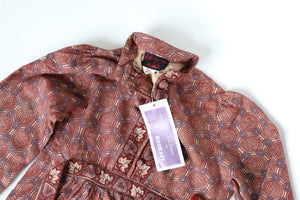 Ritu Kumar Vintage Block Print Cotton Dress - Empire Line - Brown -  S /  10