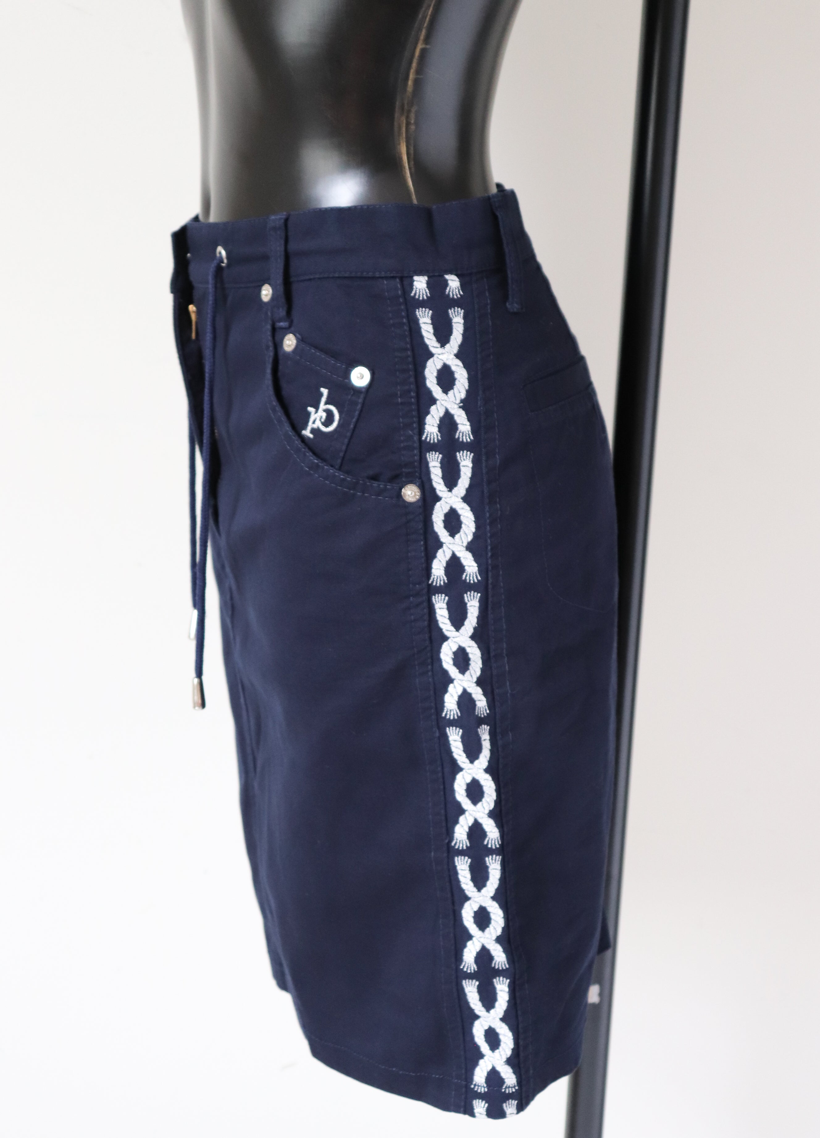 Roccobarocco Canvas Mini Skirt - Blue - 1990s Vintage Cruise - Fit XS / UK 8
