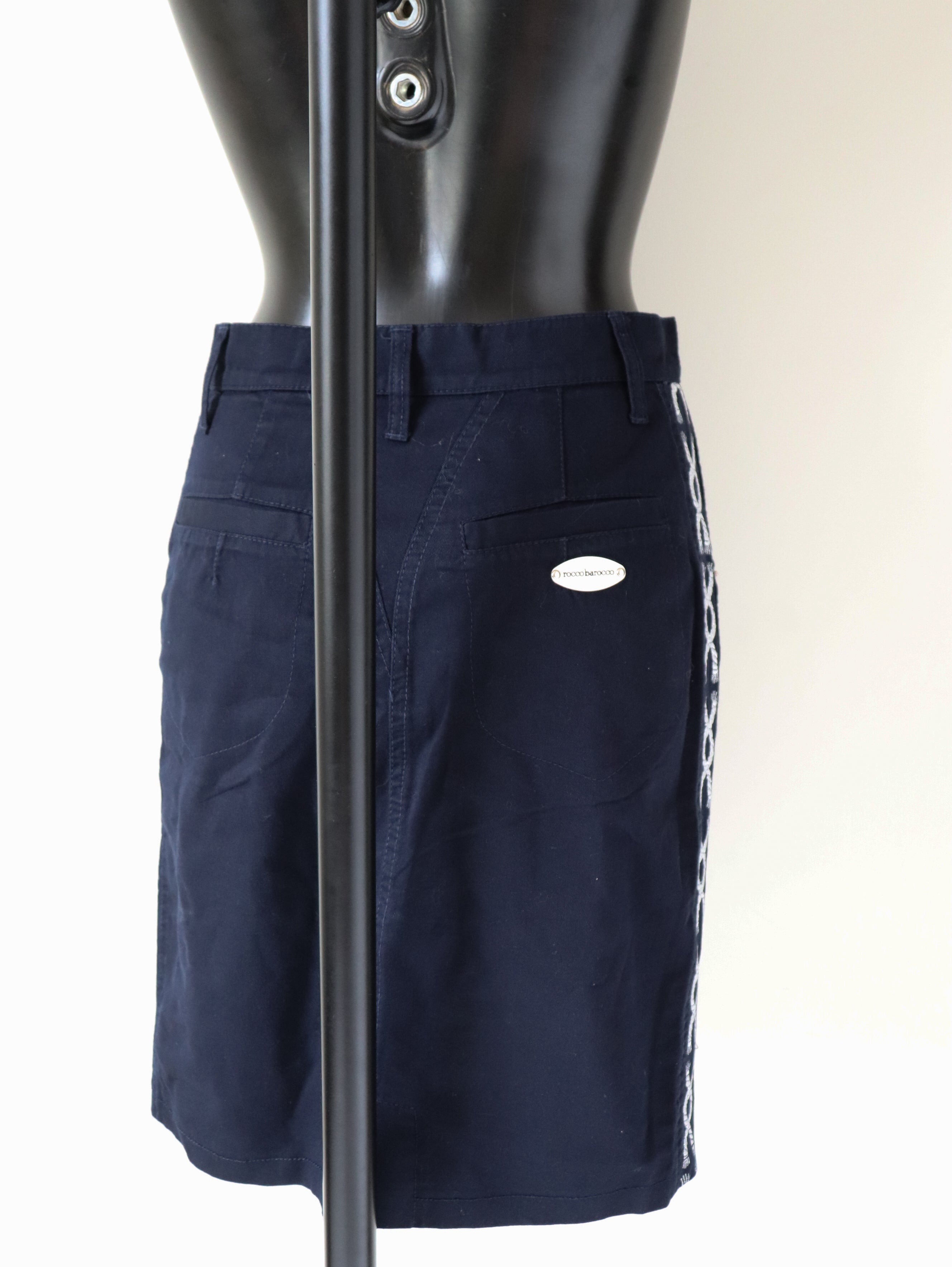 Roccobarocco Canvas Mini Skirt - Blue - 1990s Vintage Cruise - Fit XS / UK 8