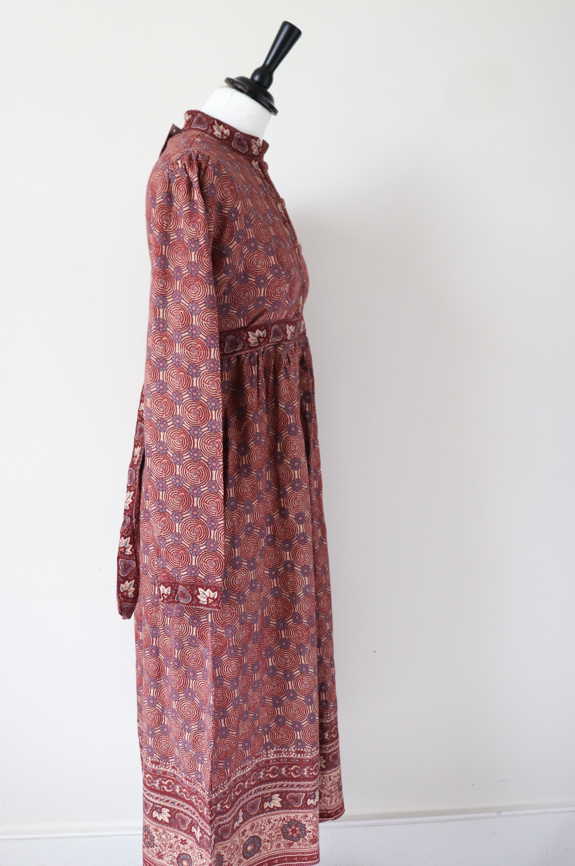 Ritu Kumar Vintage Block Print Cotton Dress - Empire Line - Brown -  S /  10