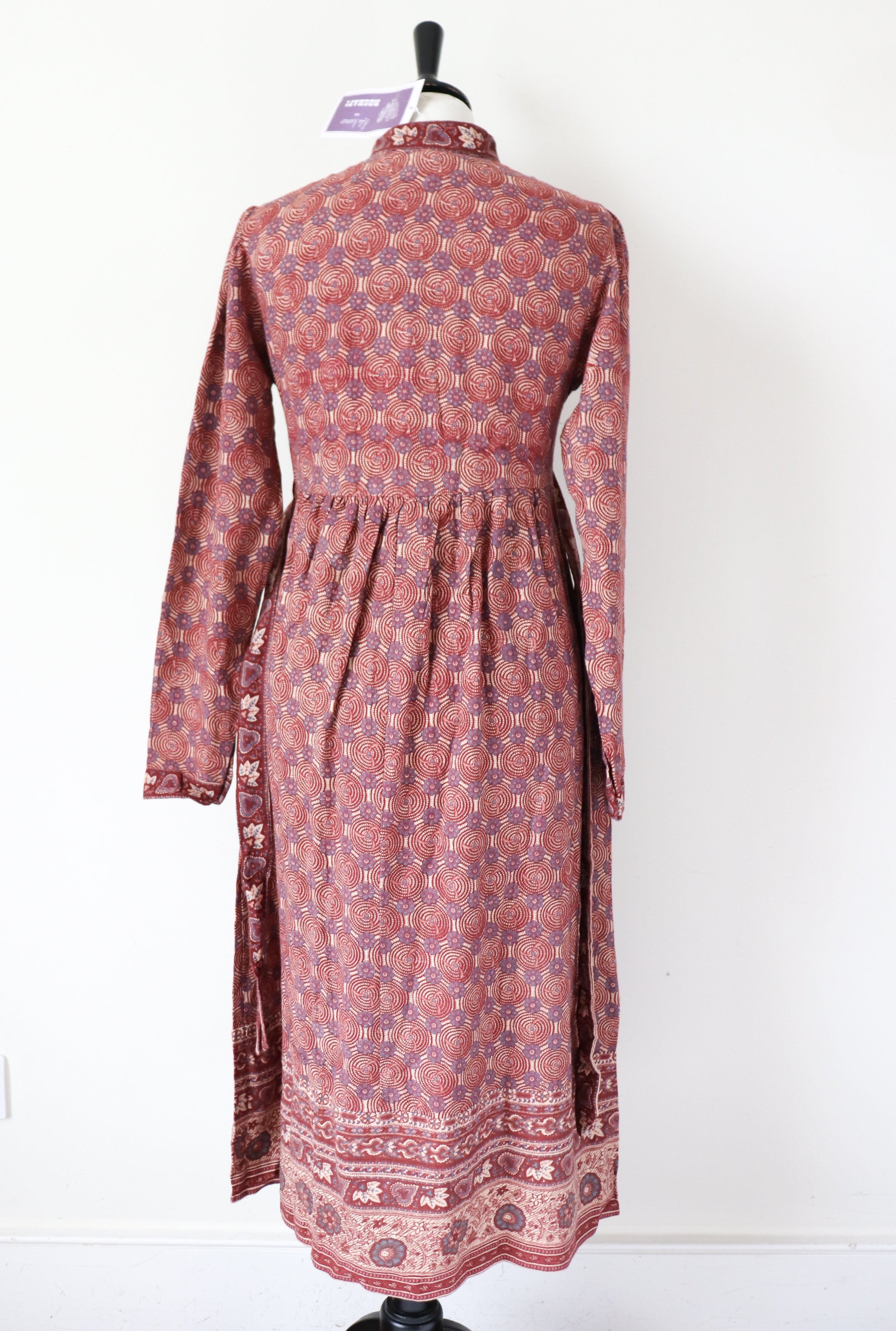 Ritu Kumar Vintage Block Print Cotton Dress - Empire Line - Brown -  S /  10