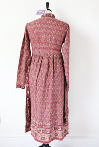 Ritu Kumar Vintage Block Print Cotton Dress - Empire Line - Brown -  S /  10