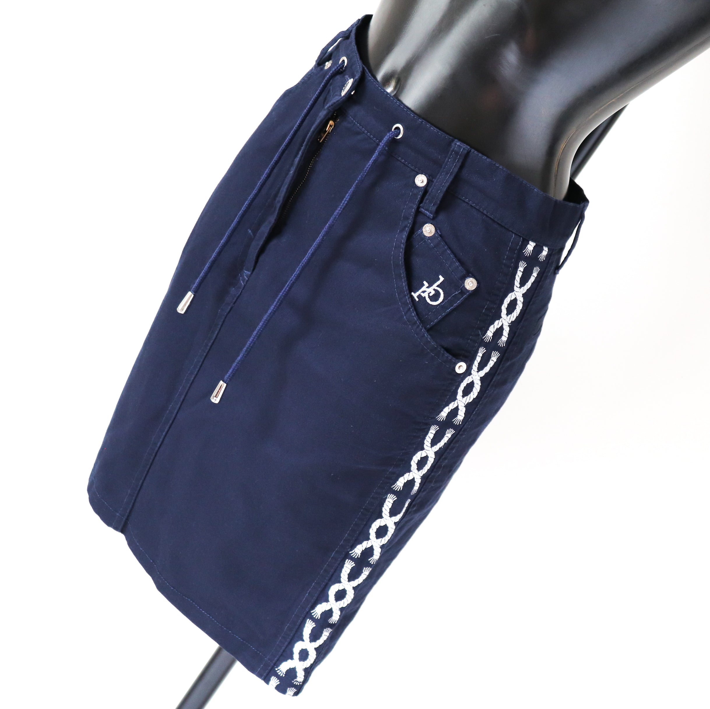 Roccobarocco Canvas Mini Skirt - Blue - 1990s Vintage Cruise - Fit XS / UK 8