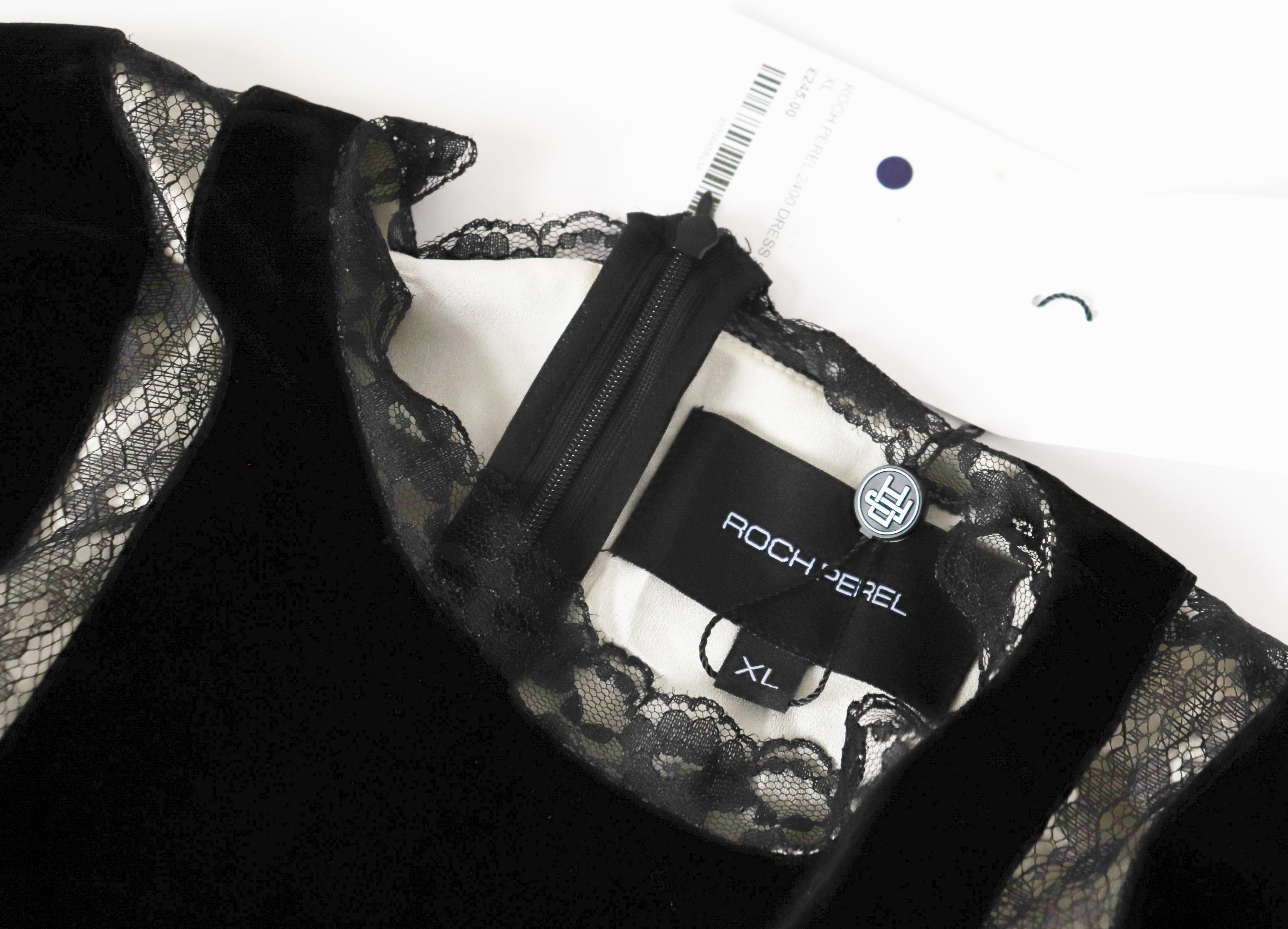 Roch Perel  LBD  Dress - Black Velvet / Lace - XL - Fit L / UK 14 - Label Attach