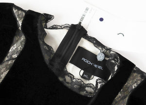 Roch Perel  LBD  Dress - Black Velvet / Lace - XL - Fit L / UK 14 - Label Attach