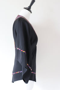 Vintage Hippie Top - 1970s - Black Polyester - Canda - XXS / UK 6