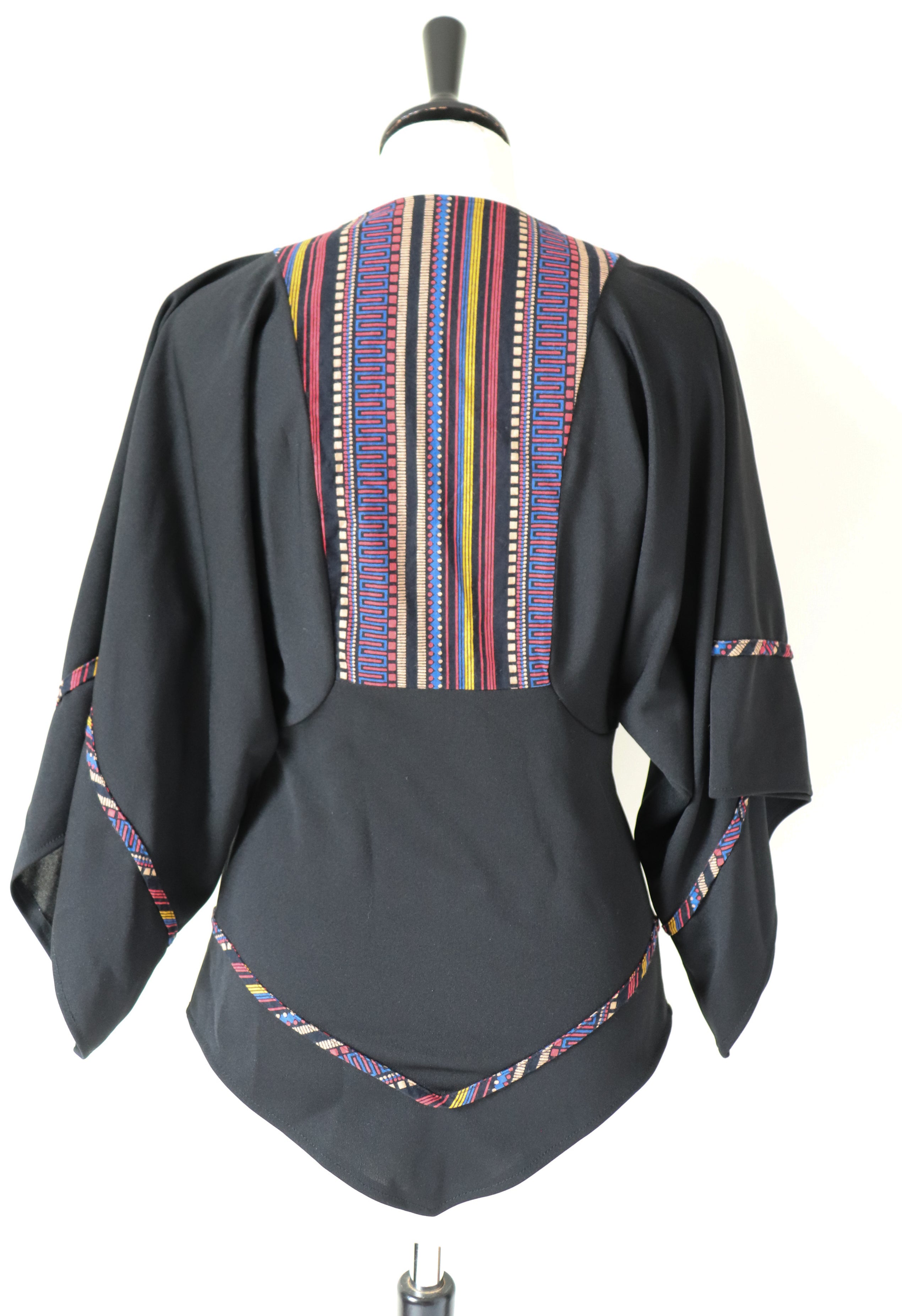 Vintage Hippie Top - 1970s - Black Polyester - Canda - XXS / UK 6