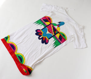 1980s Oceano T-Shirt Dress - White Cotton - S / M - UK 10 / 12
