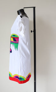 1980s Oceano T-Shirt Dress - White Cotton - S / M - UK 10 / 12