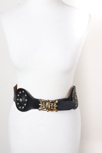Studded Leather Corset Belt - Black - Vintage 1980s - Pitti Style - XS / Small