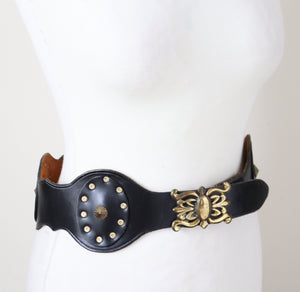 Studded Leather Corset Belt - Black - Vintage 1980s - Pitti Style - XS / Small