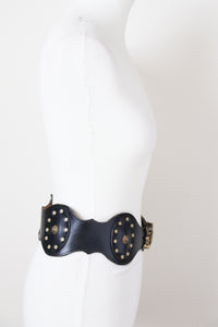 Studded Leather Corset Belt - Black - Vintage 1980s - Pitti Style - XS / Small